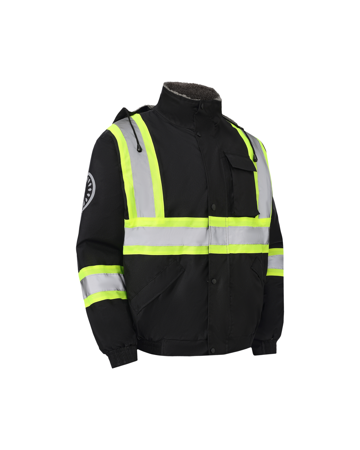 Kiwi High Visibility Hooded & Sherpa Lined ANSI/ISEA 107-2020 Reflector Contrast Trimmed Water Resistant Black Safety Jacket [71200]