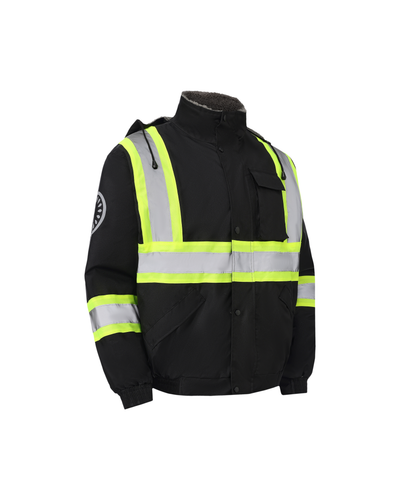 Kiwi High Visibility Hooded & Sherpa Lined ANSI/ISEA 107-2020 Reflector Contrast Trimmed Water Resistant Black Safety Jacket [71200]