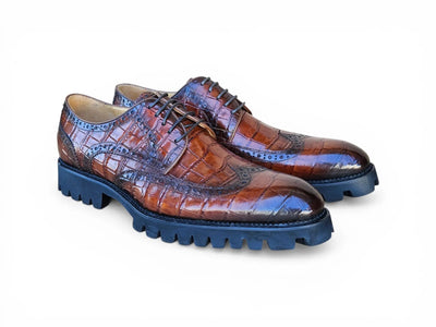 Carrucci Shoes Men's Blucher Alligator Embossed Oxford Calfskin Leather Ks482 11e