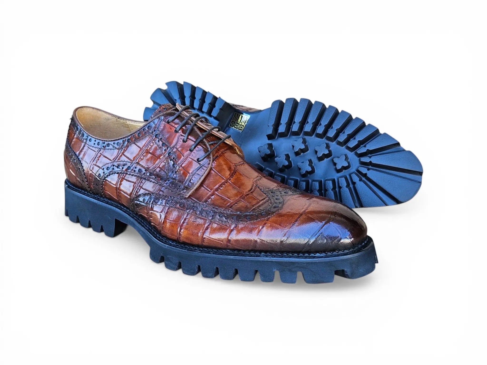 Carrucci Shoes Men's Blucher Alligator Embossed Oxford Calfskin Leather Ks482 11e