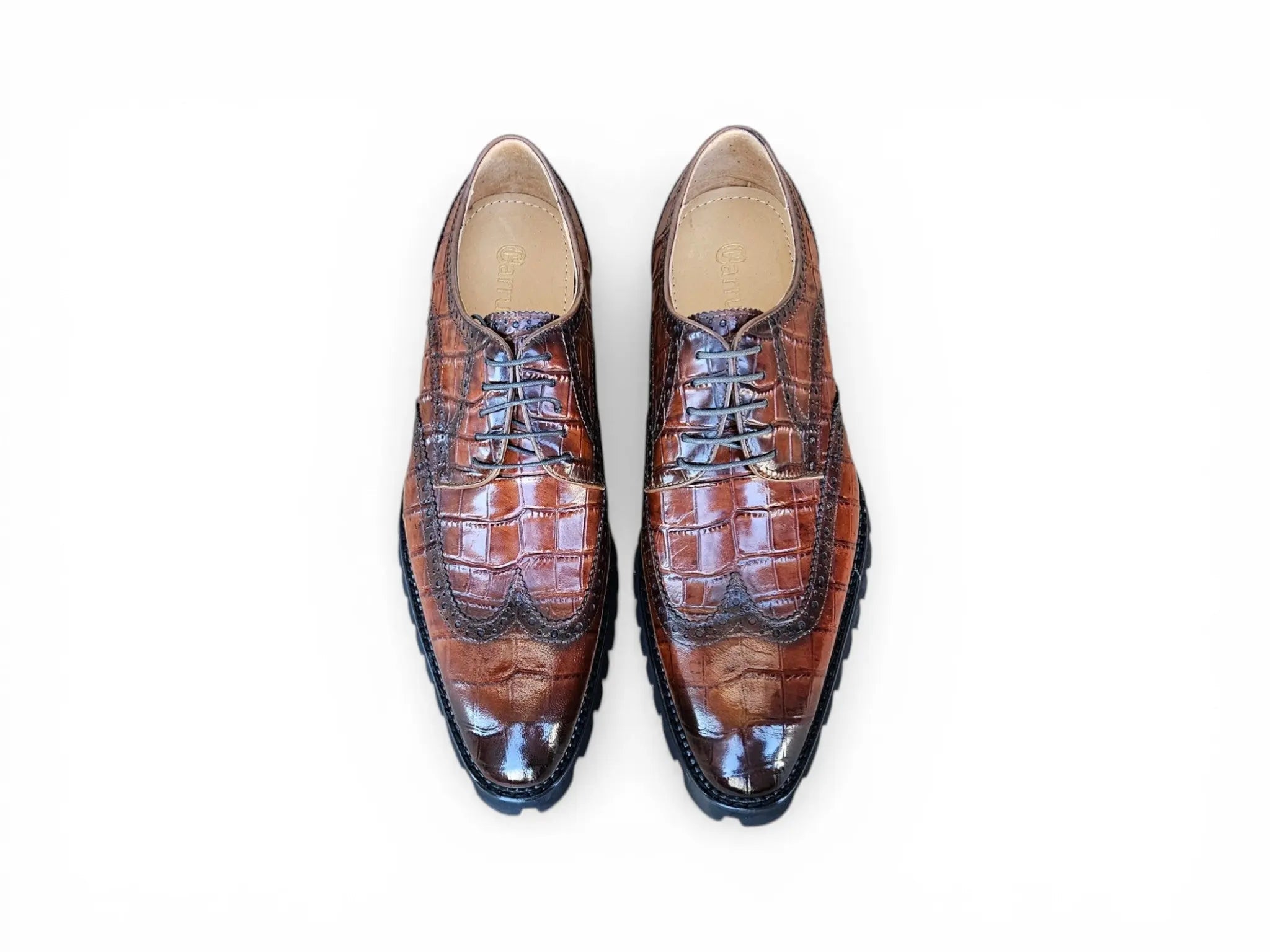 Carrucci Shoes Men's Blucher Alligator Embossed Oxford Calfskin Leather Ks482 11e