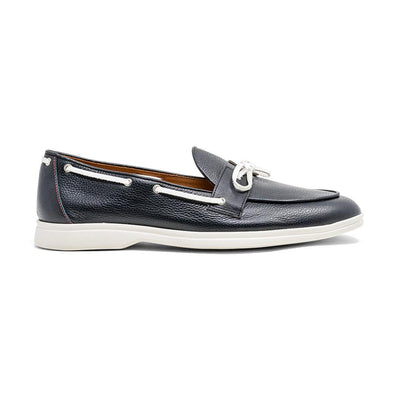 Del Toro Shoes Men's Black Pebbled Leather Barca Yacht Loafer