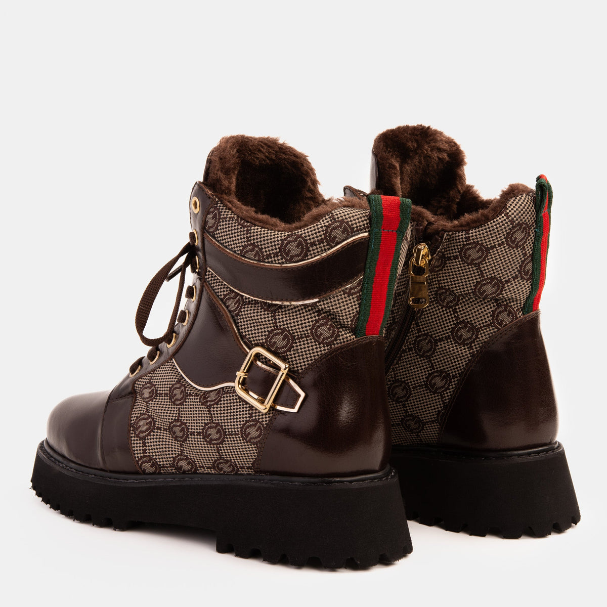 Vinci Leather The Boston Brown Leather Lace-Up Ankle Women Boot With a Side Zipper – product view 3