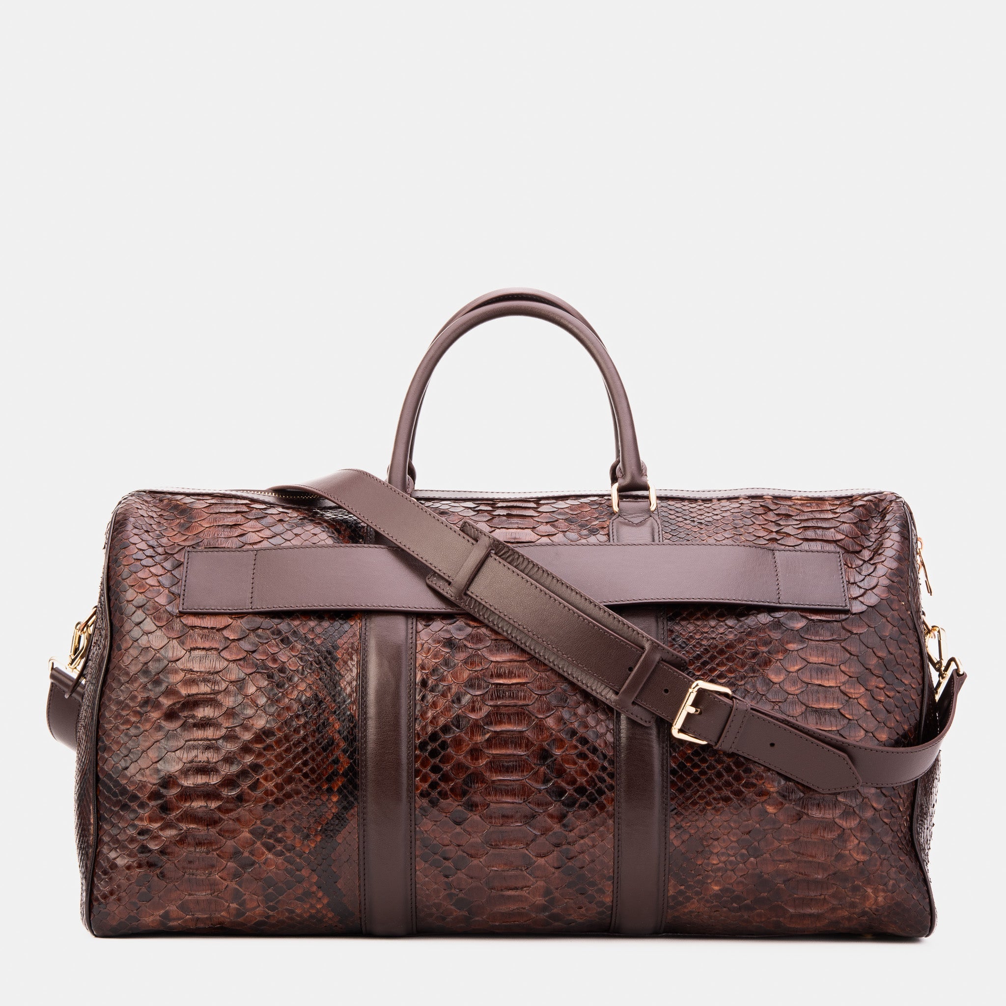 The Velar Brown Hand-Painted Python Leather Weekender Bag