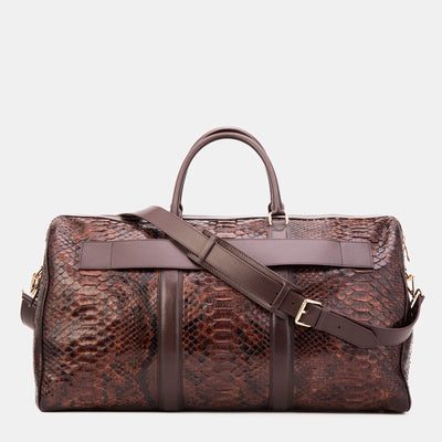 The Velar Brown Hand-Painted Python Leather Weekender Bag