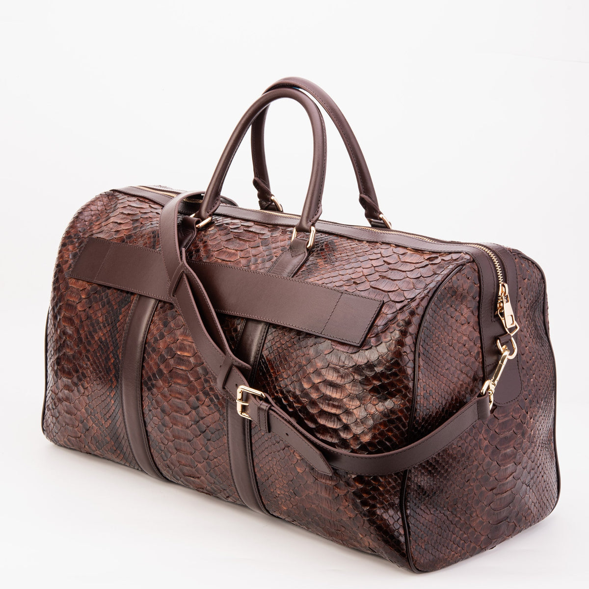 The Velar Brown Hand-Painted Python Leather Weekender Bag