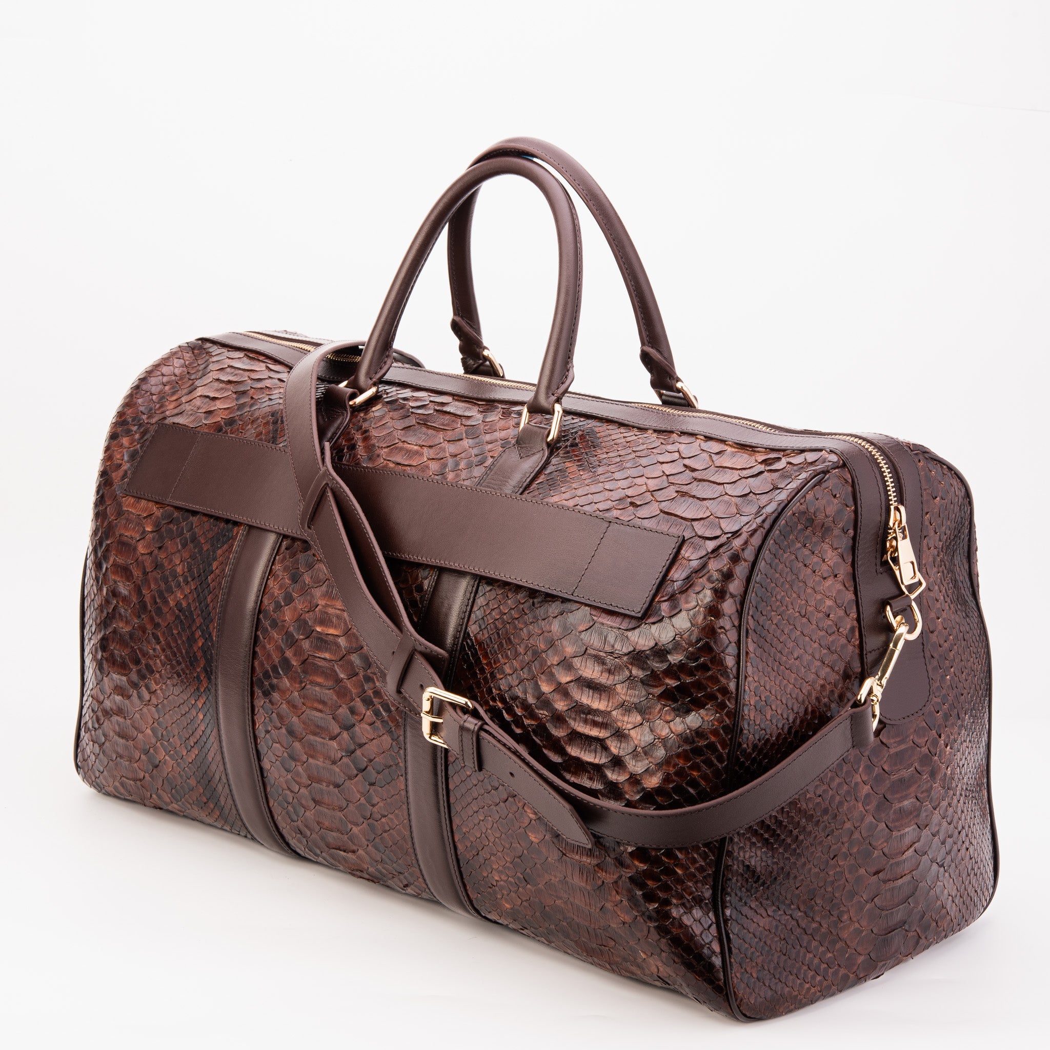 The Velar Brown Hand-Painted Python Leather Weekender Bag