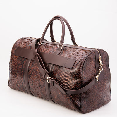 The Velar Brown Hand-Painted Python Leather Weekender Bag