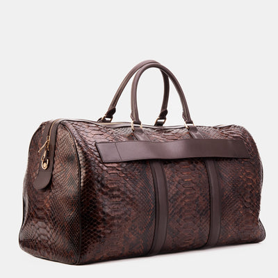 The Velar Brown Hand-Painted Python Leather Weekender Bag
