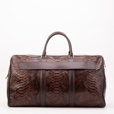 The Velar Brown Hand-Painted Python Leather Weekender Bag
