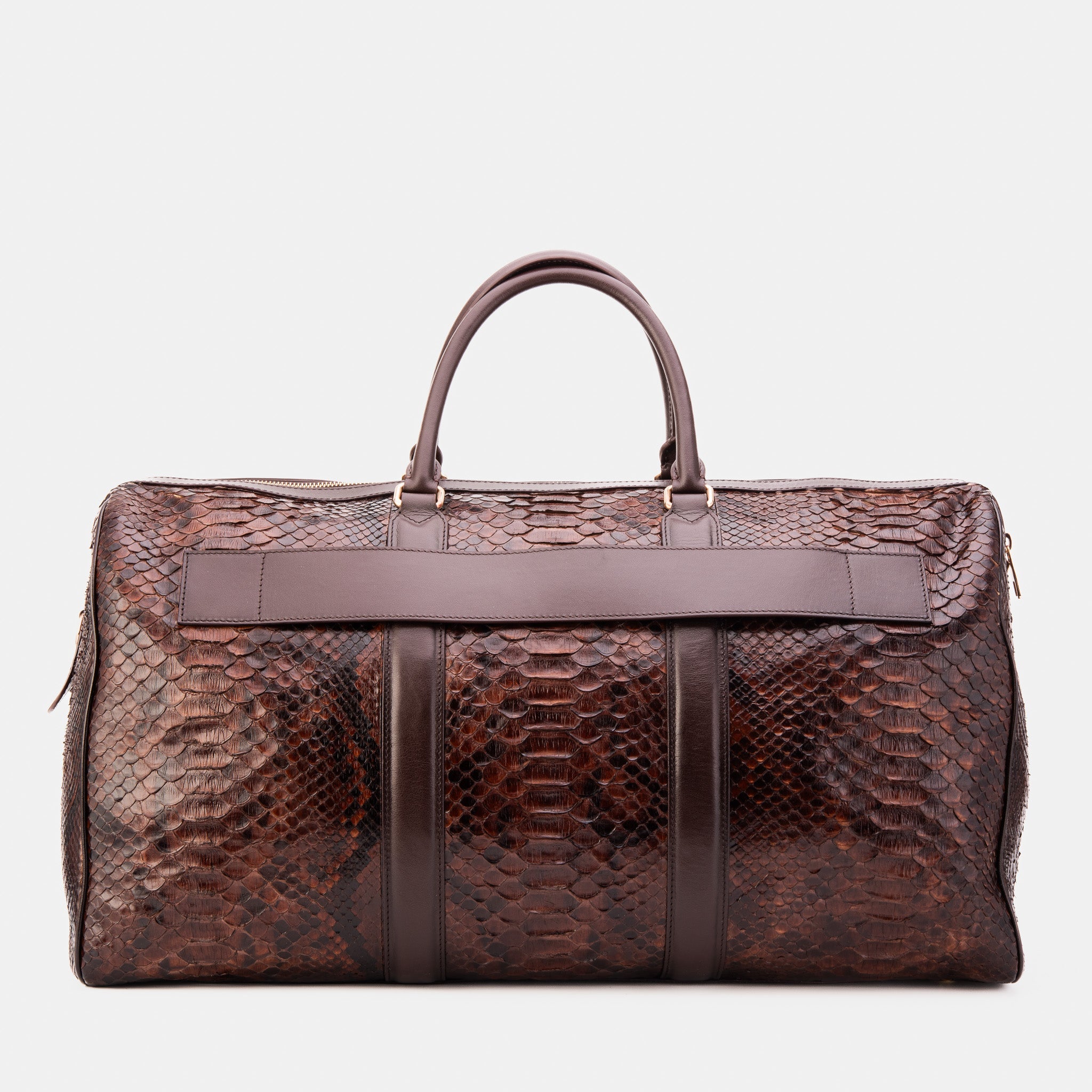 The Velar Brown Hand-Painted Python Leather Weekender Bag
