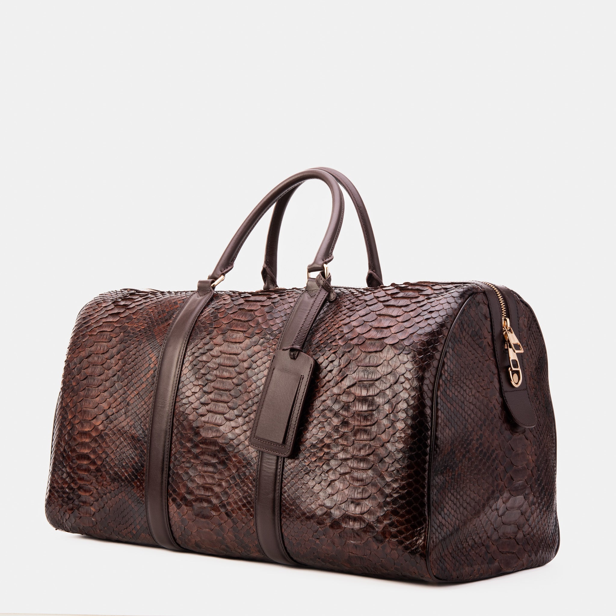 The Velar Brown Hand-Painted Python Leather Weekender Bag