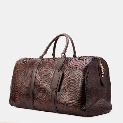 The Velar Brown Hand-Painted Python Leather Weekender Bag