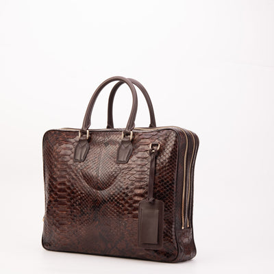 The Cortona Brown Python Leather Men’s Laptop Briefcase