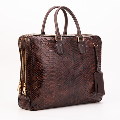 The Cortona Brown Python Leather Men’s Laptop Briefcase