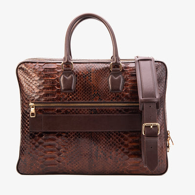 The Cortona Brown Python Leather Men’s Laptop Briefcase