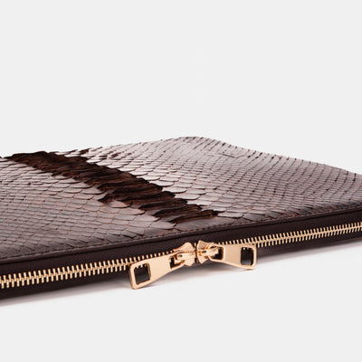 The Varese Brown Hand-Painted Python Leather 14” Laptop Portfolio