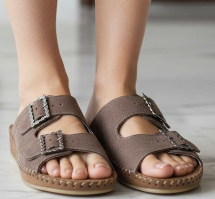 Jen Rhinestone Leather Slide