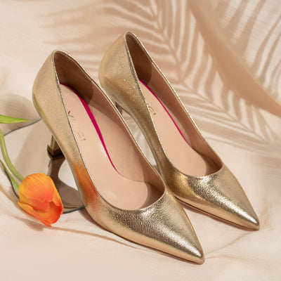 Vinci Leather The Brunello Gold Leather Pump Women Shoe – product view 6