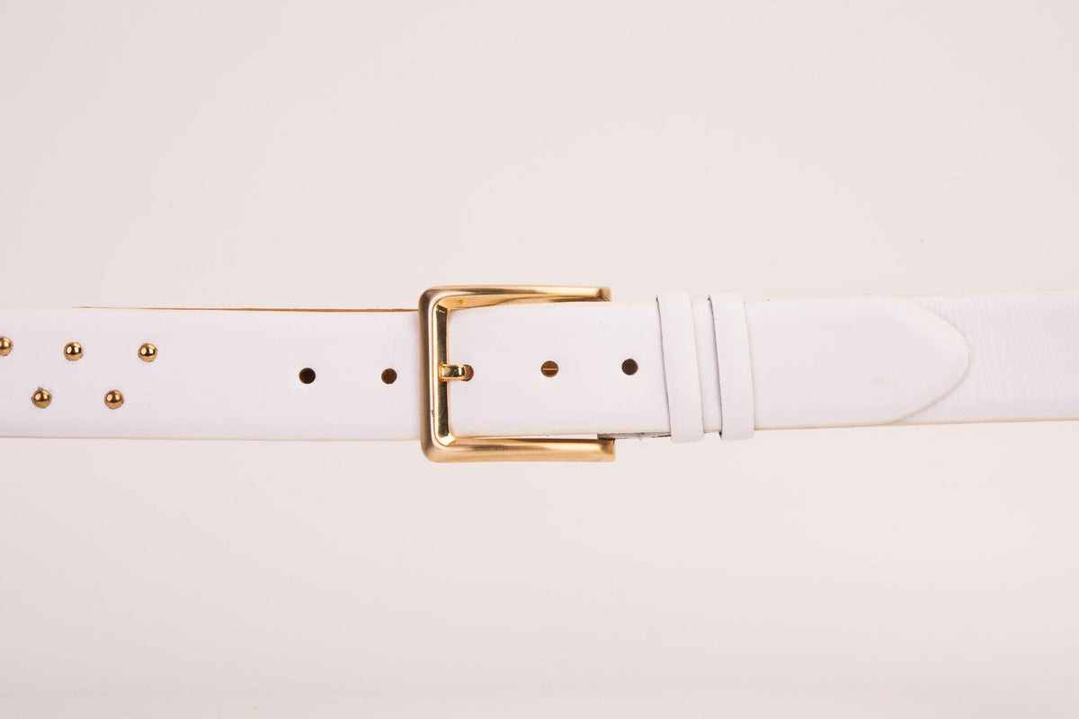 Vinci Leather The Jupiter White Leather Spike Leather Belt – product view 2