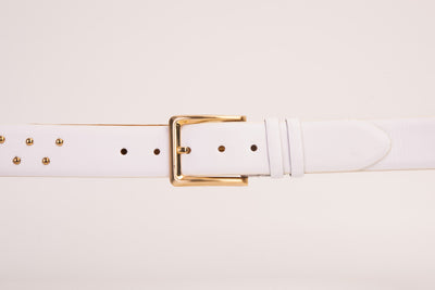 The Jupiter White Leather Spike Leather Belt