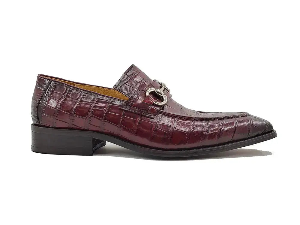 Carrucci Shoes Gator Embossed Leather Buckle Loafer Classic KS503 61E back view