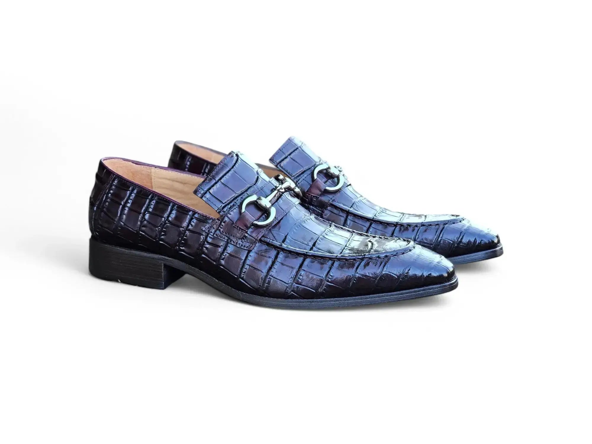 Carrucci Shoes Gator Embossed Leather Buckle Loafer Classic KS503 61E top view