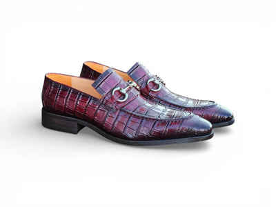 Carrucci Shoes Gator Embossed Leather Buckle Loafer Classic KS503 61E front view