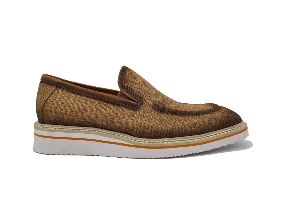 Carrucci Shoes Burnished Linen Loafer Men’s Linen KS550 10F front view