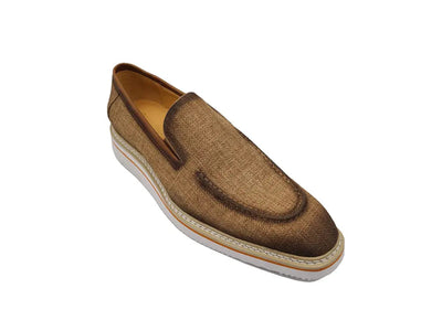 Carrucci Shoes Men's Burnished Linen Loafer Men’s Linen KS550 10F