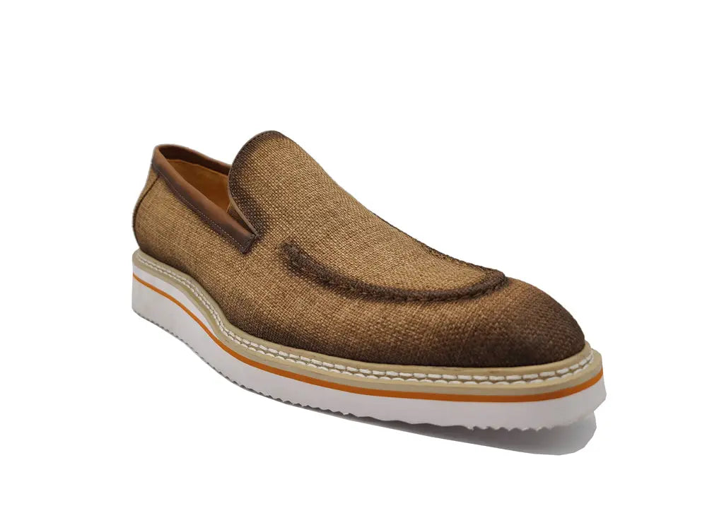 Carrucci Shoes Men's Burnished Linen Loafer Men’s Linen KS550 10F