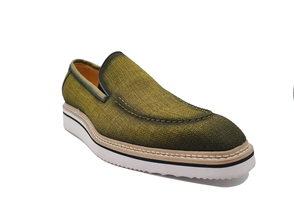 Carrucci Shoes Men's Burnished Linen Loafer Men’s Linen KS550 10F