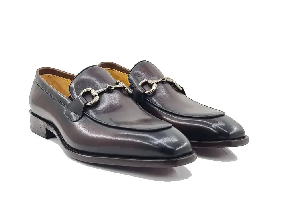 Burnished Calfskin Horsebit Loafer Carrucci Shoes Men's