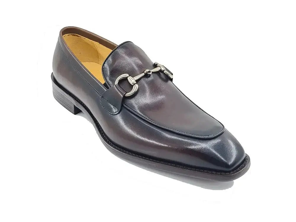 Burnished Calfskin Horsebit Loafer Carrucci Shoes Men's