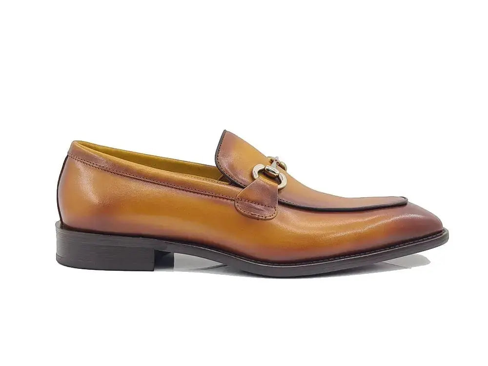 Burnished Calfskin Horsebit Loafer Carrucci Shoes Men's