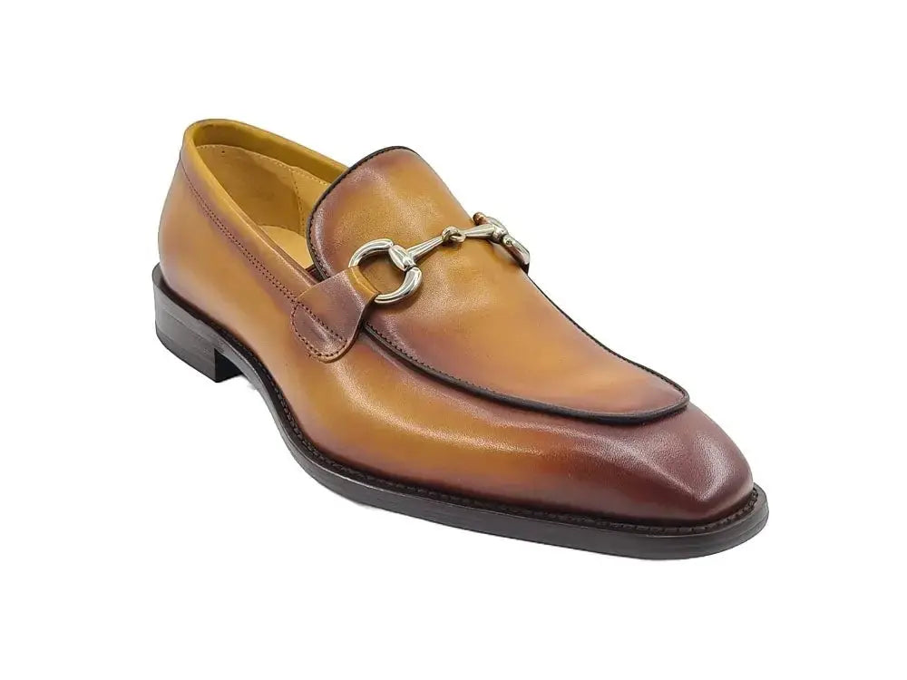 Burnished Calfskin Horsebit Loafer Carrucci Shoes Men's