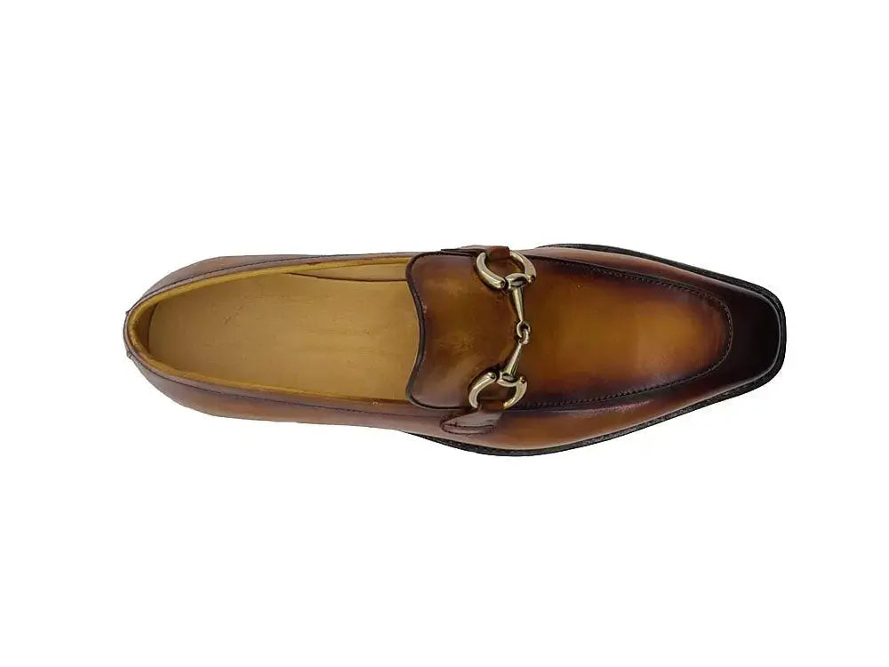Burnished Calfskin Horsebit Loafer Carrucci Shoes Men's