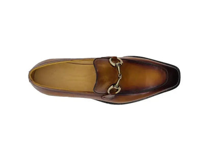 Burnished Calfskin Horsebit Loafer Carrucci Shoes Men's