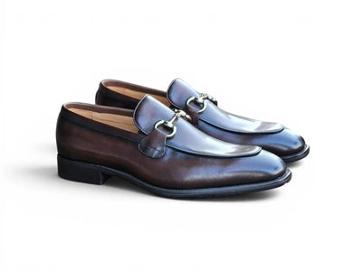 Burnished Calfskin Horsebit Loafer Carrucci Shoes Men's