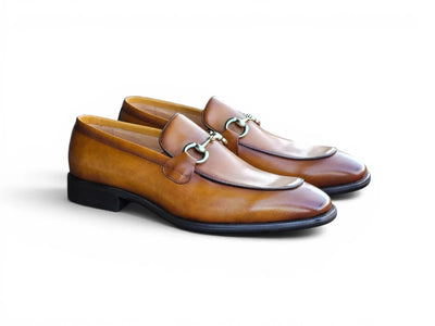 Burnished Calfskin Horsebit Loafer Carrucci Shoes Men's
