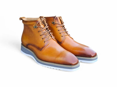 Carrucci Shoes KB Burnished Calfskin Lace Up Boot Patina Finish KB515 16 back view