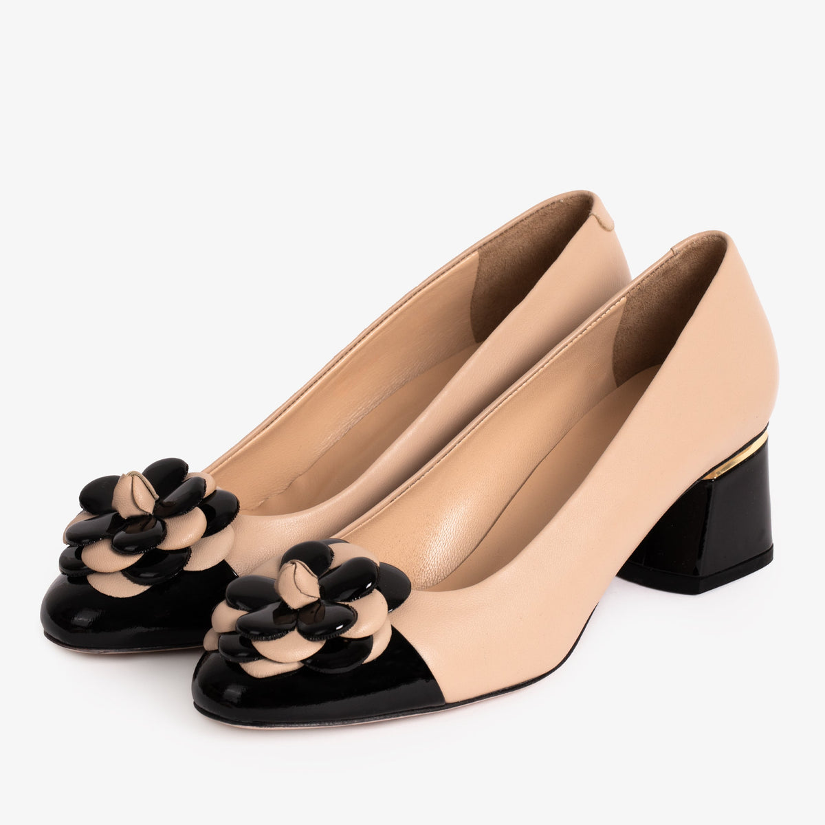 Vinci Leather The Diva Beige Leather Cap Toe Block Heel Pump Women Shoe – product view 2