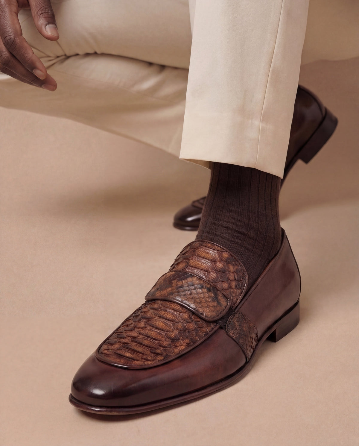 The Dorian Tan Python & Baby Buffalo Leather Loafer Men Shoe