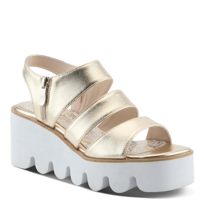 Azura Corrigate women's sandal in gold with leather upper and zipper detail