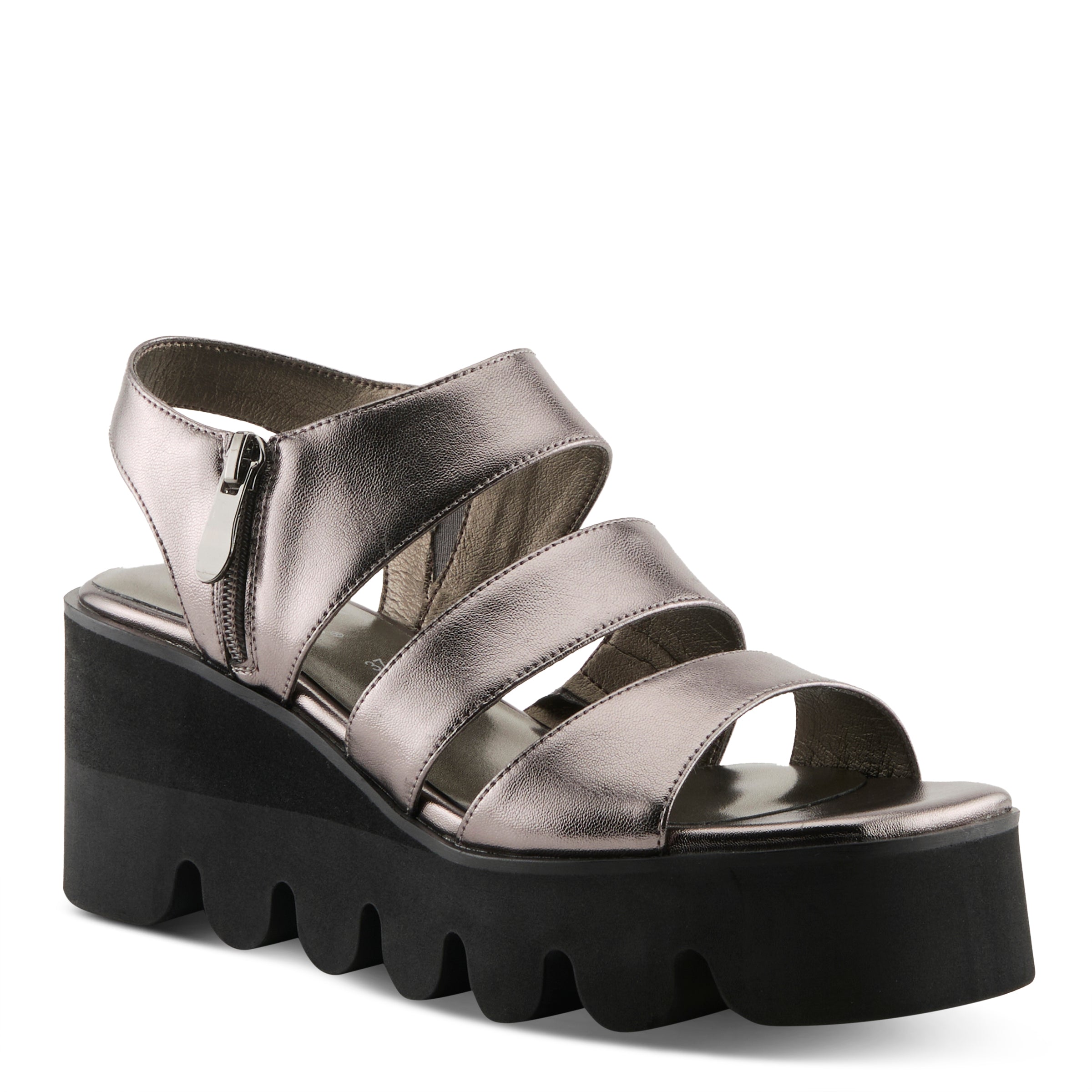 Azura Corrigate women's sandal in gold with leather upper and zipper detail