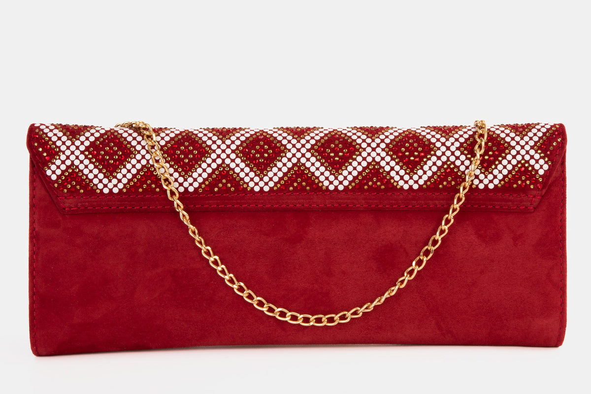 Vinci Leather The Nampula Red Glitter Suede Leather Clutch – product view 5