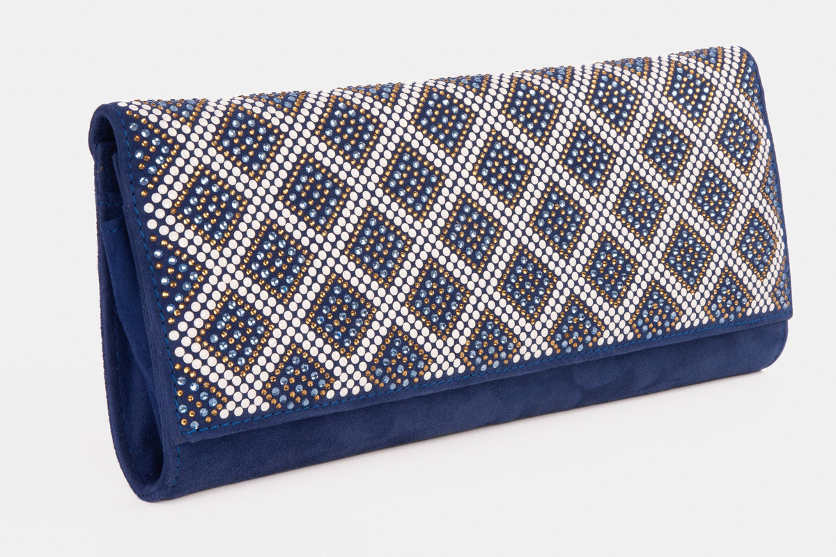 Vinci Leather The Nampula Sax Blue Glitter Suede Leather Clutch – product view 4