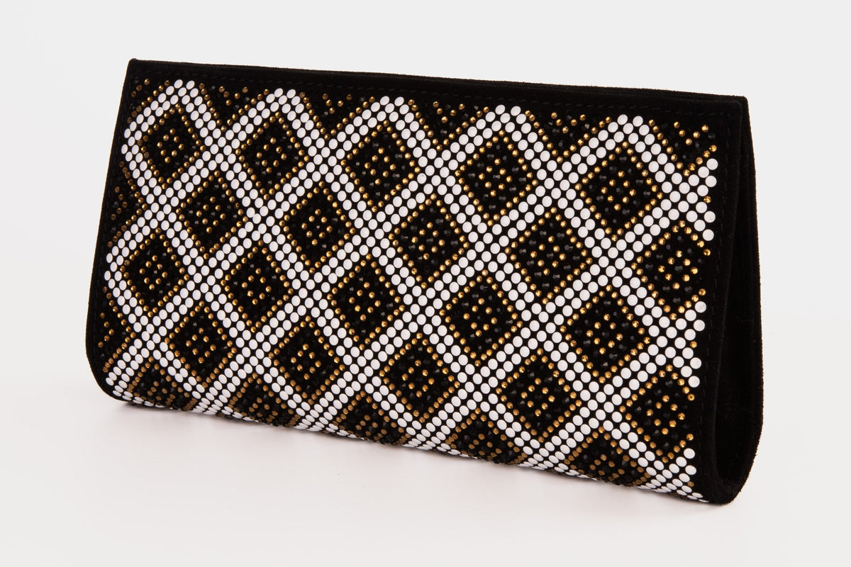 Vinci Leather The Nampula Black Glitter Suede Leather Small Clutch – product view 1