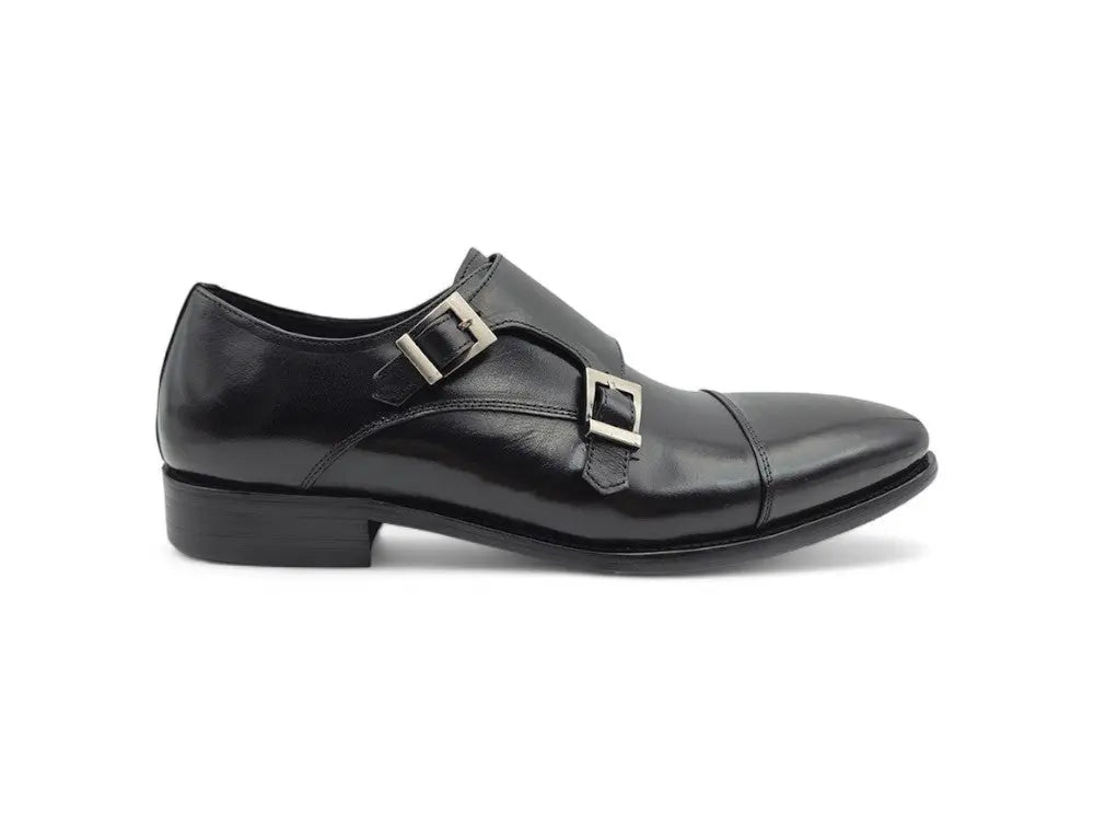 Carrucci Shoes Men's Men’s Cap Toe Double Monk Strap Leather Shoe
