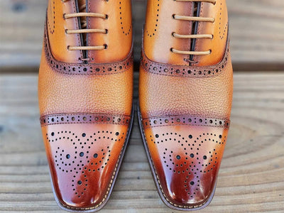 Carrucci Shoes Men's Cap Toe Oxford Leather Sole Classic Dress Shoe KL903 06E